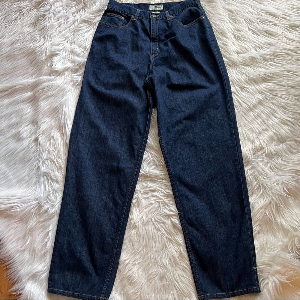 L.L. Bean Jeans Women Size 12T Dark Blue High RiseTapered Leg Dark Wash Mom-Jean